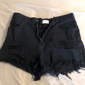 Black high waisted denim shorts